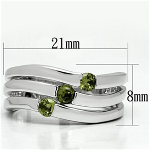 3W289 - Rhodium Brass Ring with AAA Grade CZ in Olivine color - Brand My Case