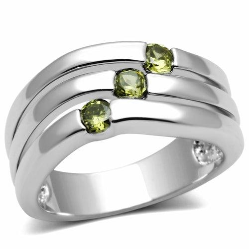 3W289 - Rhodium Brass Ring with AAA Grade CZ in Olivine color - Brand My Case