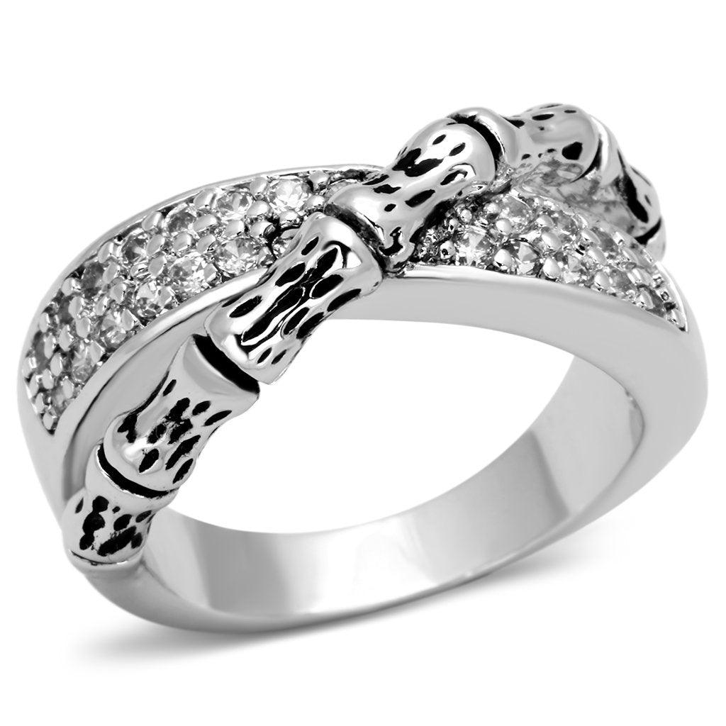 3W320 - Rhodium Brass Ring with AAA Grade CZ in Clear - Brand My Case