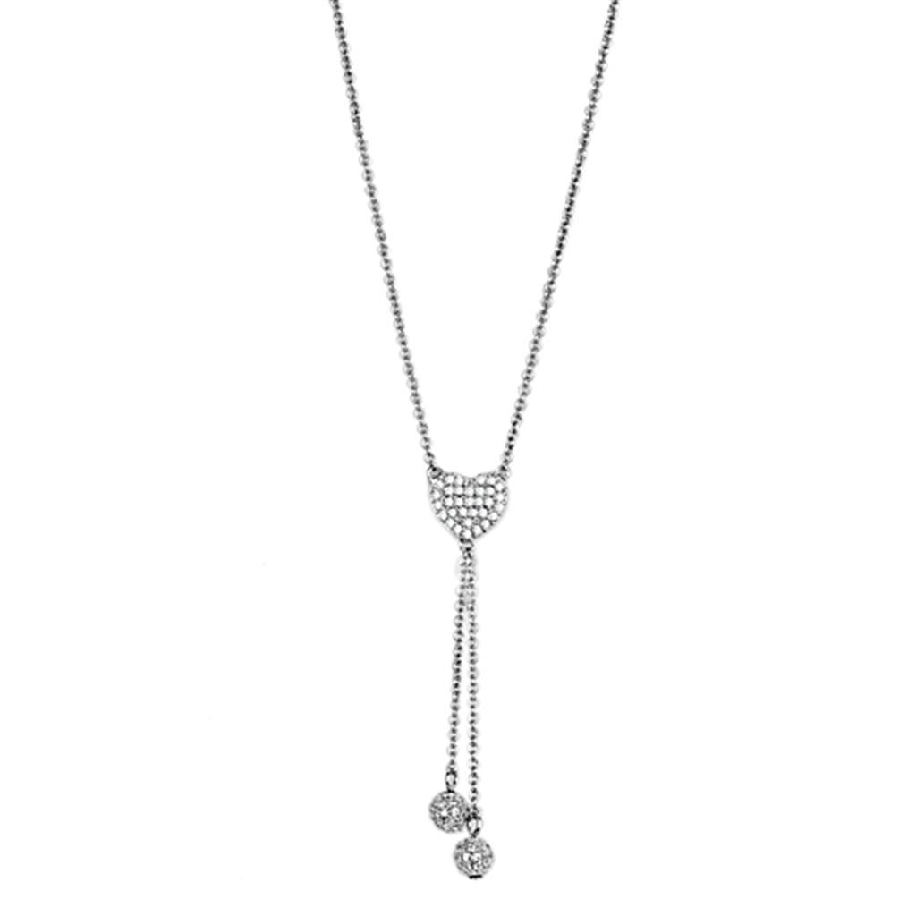 3W428 - Rhodium Brass Necklace with AAA Grade CZ in Clear - Brand My Case