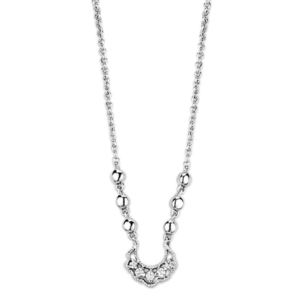 3W448 - Rhodium Brass Necklace with AAA Grade CZ in Clear - Brand My Case