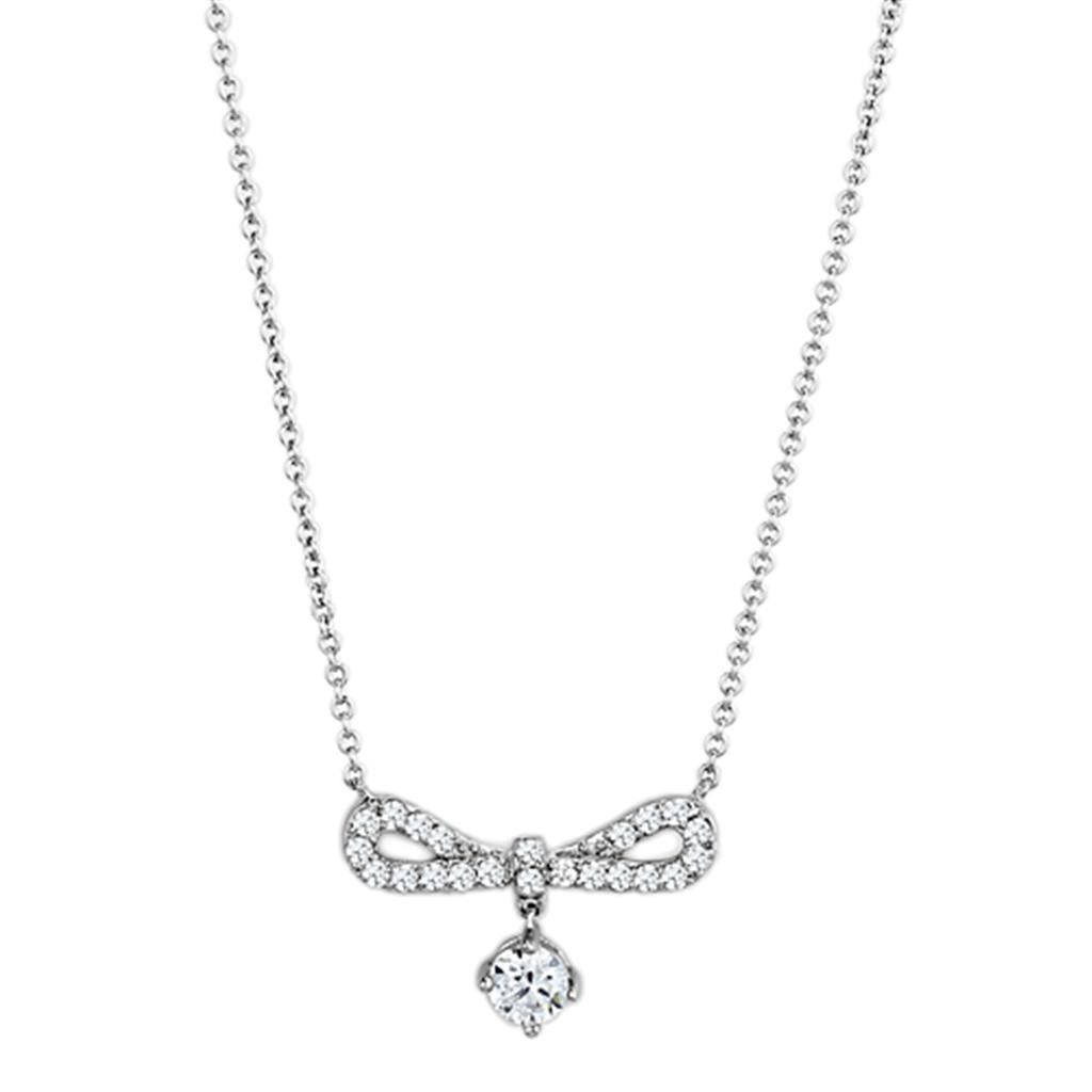 3W452 - Rhodium Brass Necklace with AAA Grade CZ in Clear - Brand My Case