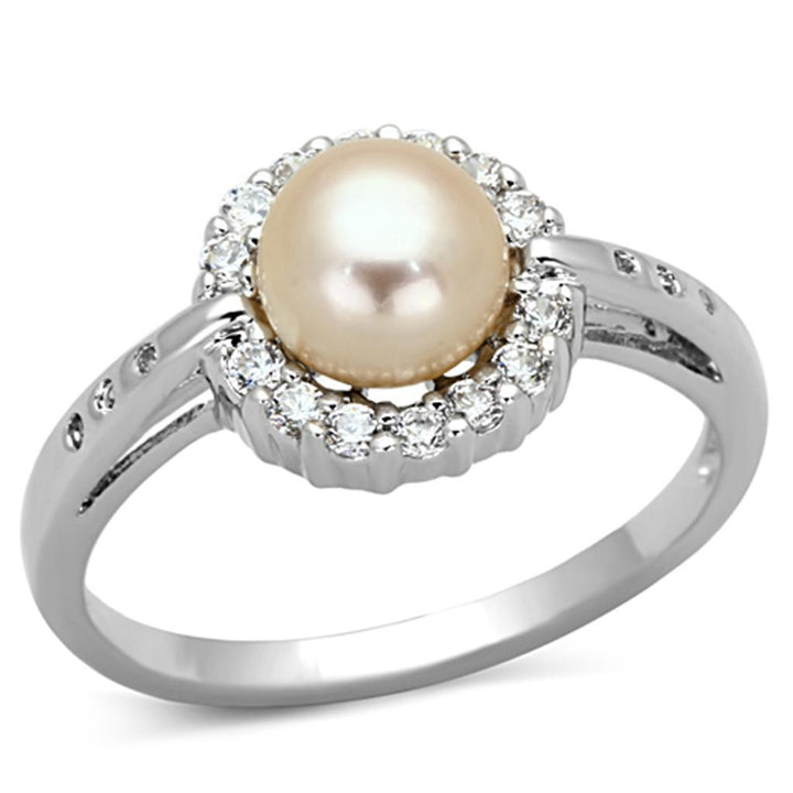 3W487 - Rhodium Brass Ring with Synthetic Pearl in White - Brand My Case