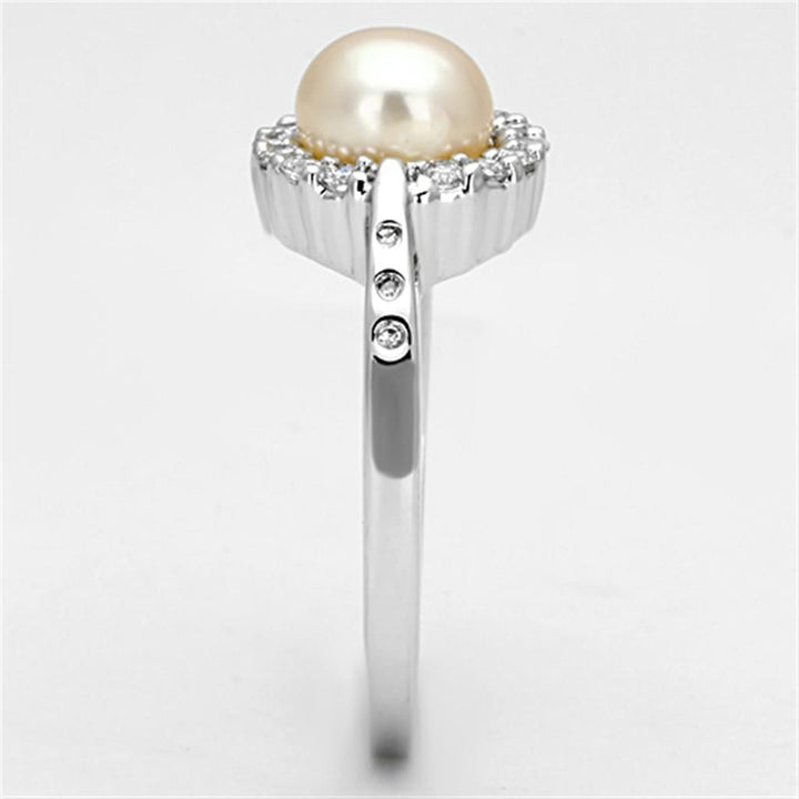 3W487 - Rhodium Brass Ring with Synthetic Pearl in White - Brand My Case