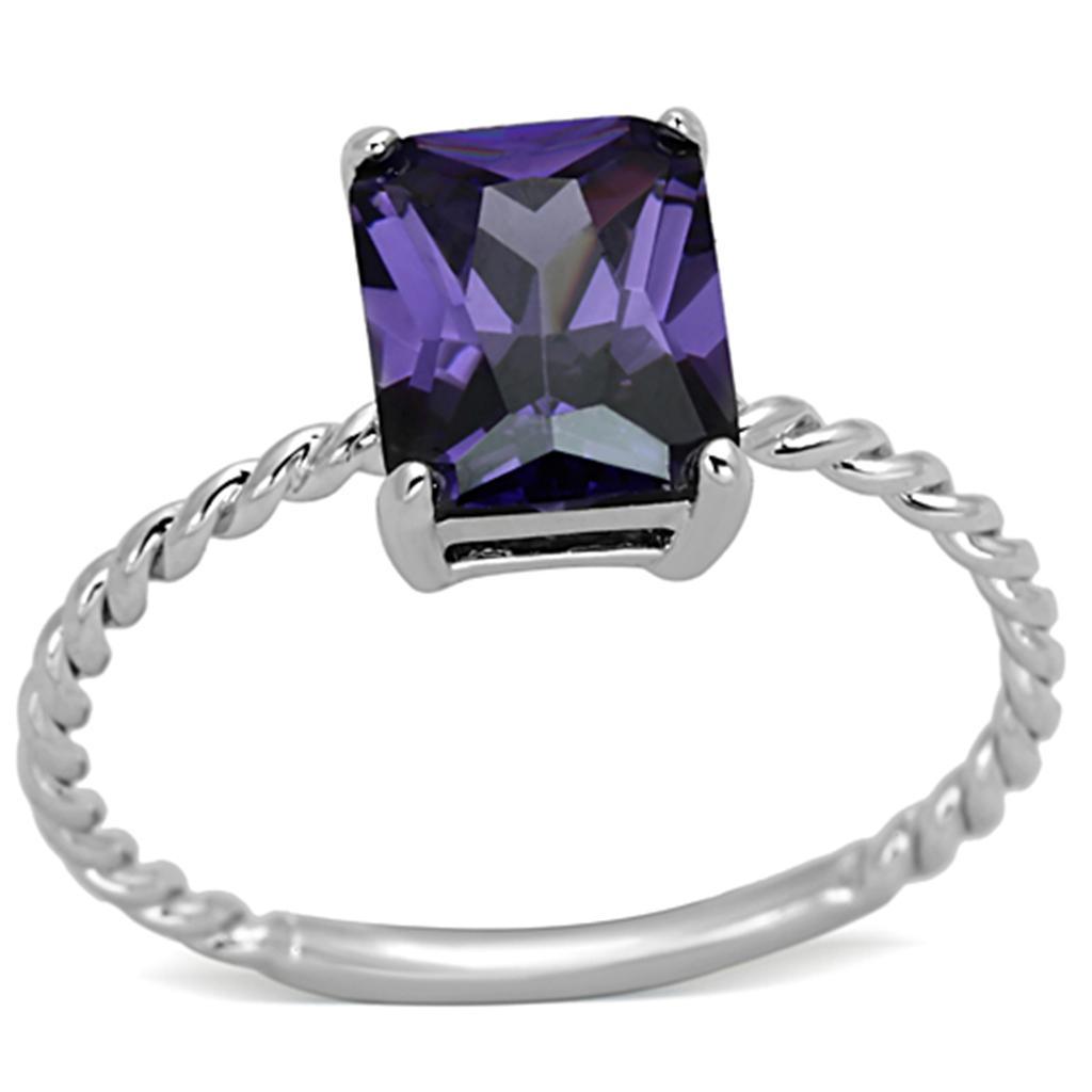 3W498 - Rhodium Brass Ring with AAA Grade CZ in Amethyst - Brand My Case