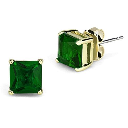 3W537 - Gold Brass Earrings with Synthetic Synthetic Glass in Emerald - Brand My Case