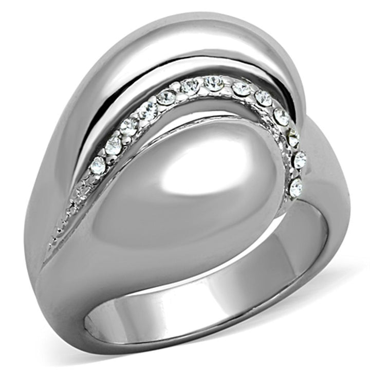 3W586 - Rhodium Brass Ring with Top Grade Crystal in Clear - Brand My Case