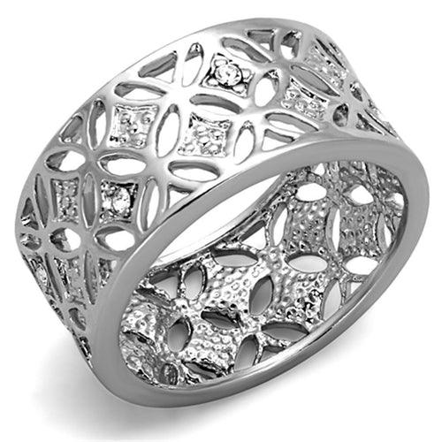 3W590 - Rhodium Brass Ring with Top Grade Crystal in Clear - Brand My Case