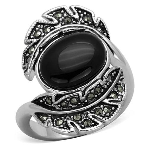 3W597 - Rhodium Brass Ring with Synthetic Onyx in Jet - Brand My Case