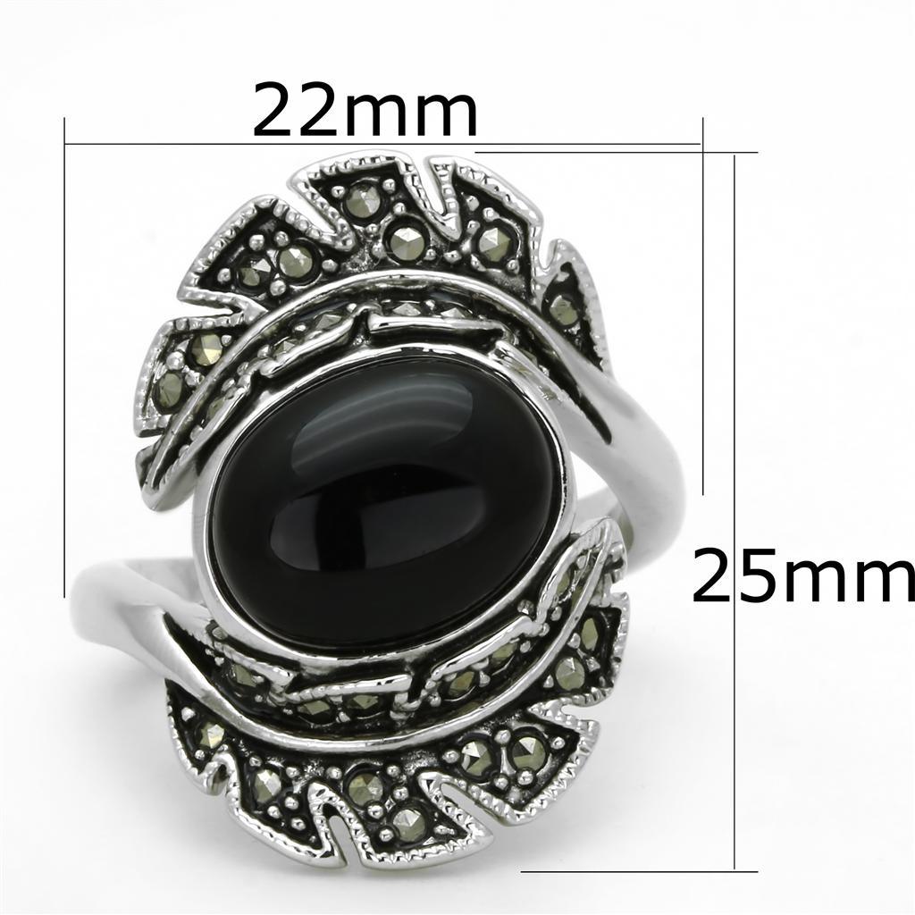 3W597 - Rhodium Brass Ring with Synthetic Onyx in Jet - Brand My Case