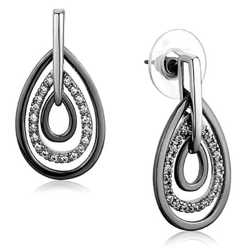 3W616 - Rhodium + Ruthenium Brass Earrings with AAA Grade CZ in Clear - Brand My Case