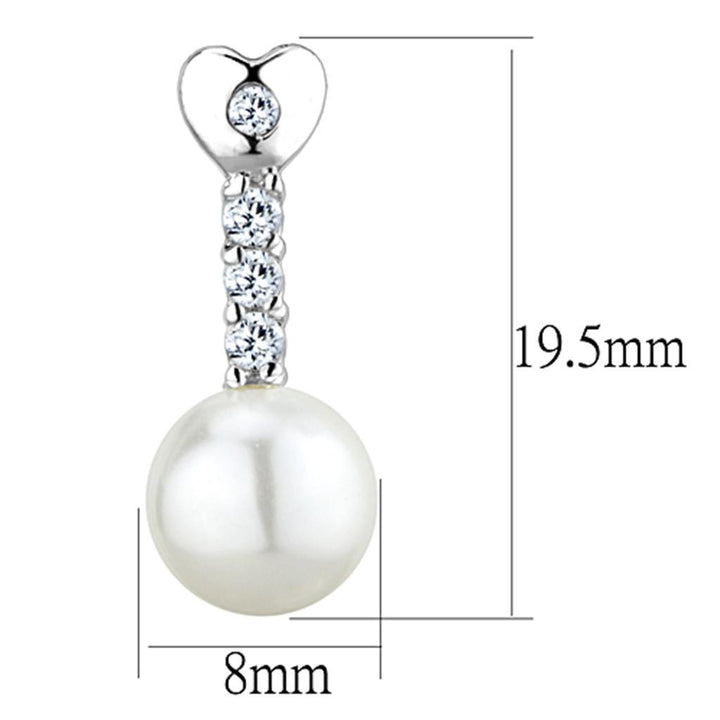 3W675 - Rhodium Brass Earrings with Synthetic Pearl in White - Brand My Case
