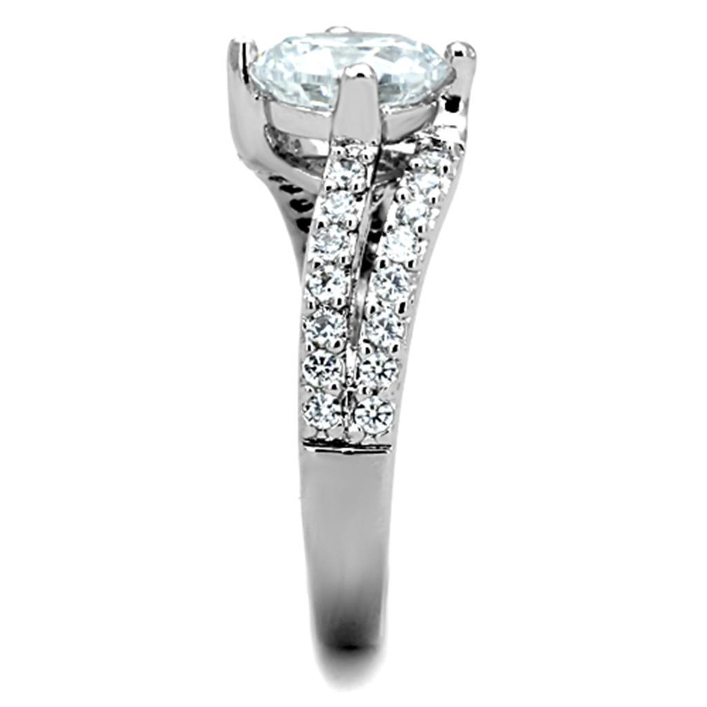 3W770 - Rhodium Brass Ring with AAA Grade CZ in Clear - Brand My Case