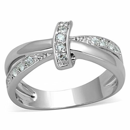 3W819 - Rhodium Brass Ring with AAA Grade CZ in Clear - Brand My Case