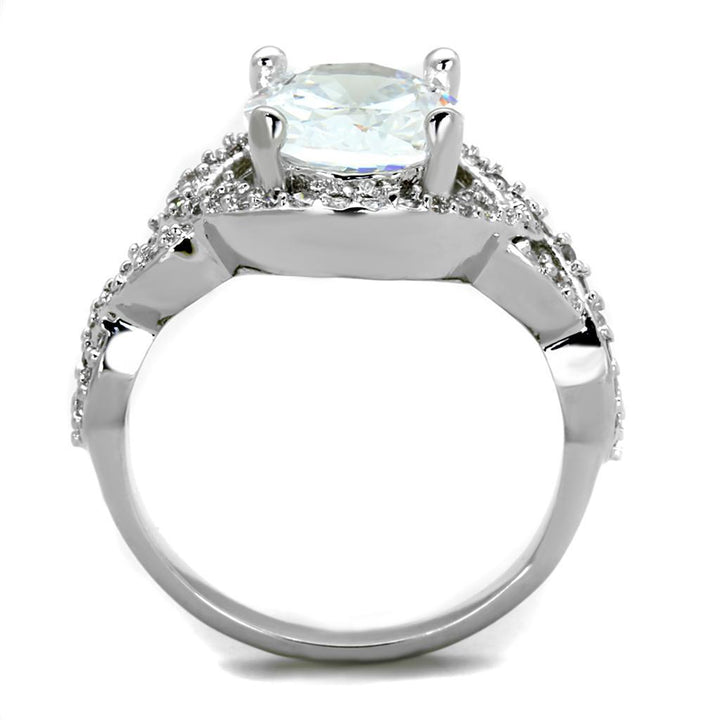 3W880 - Rhodium Brass Ring with AAA Grade CZ in Clear - Brand My Case
