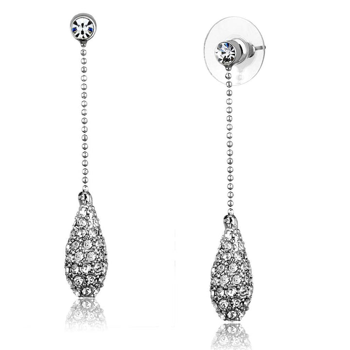 3W898 - Rhodium Brass Earrings with Top Grade Crystal in Clear - Brand My Case
