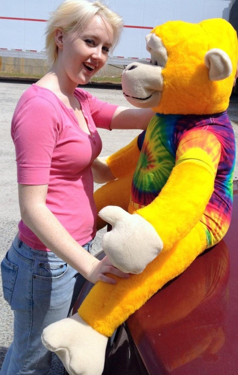 40-inches tall Yellow Groovy Hippie Monkey wearing Rainbow Tie Dye - Brand My Case