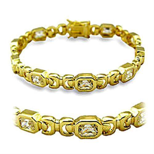 415601 - Gold Brass Bracelet with AAA Grade CZ in Clear - Brand My Case