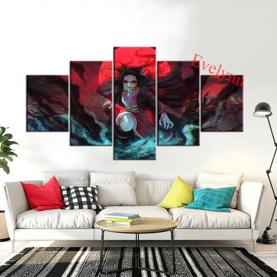 5 Pieces Anime Poster Demon Slayer Modern Canvas Hd Wall Art Prints Modular Pictures for Living Room Home Decor Painting Frame - Brand My Case