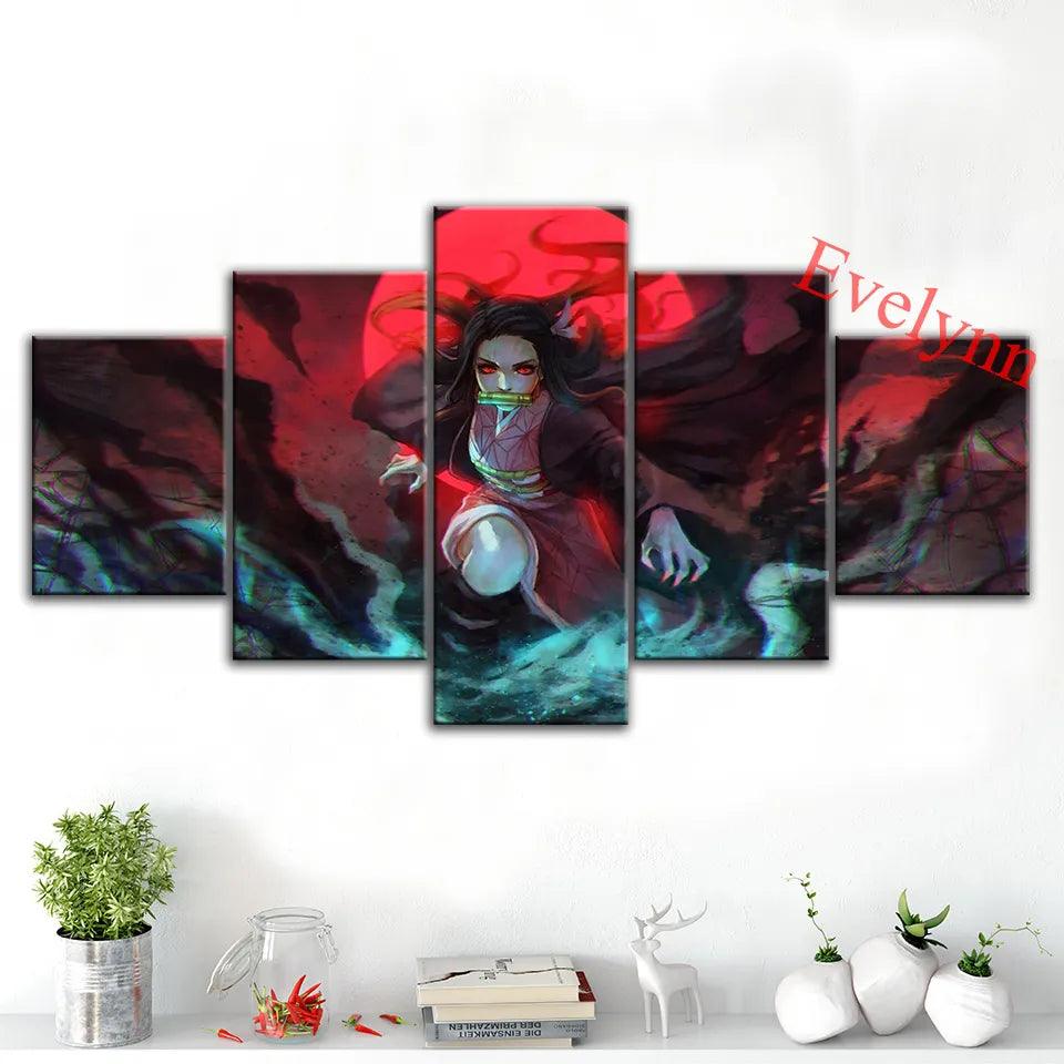 5 Pieces Anime Poster Demon Slayer Modern Canvas Hd Wall Art Prints Modular Pictures for Living Room Home Decor Painting Frame - Brand My Case