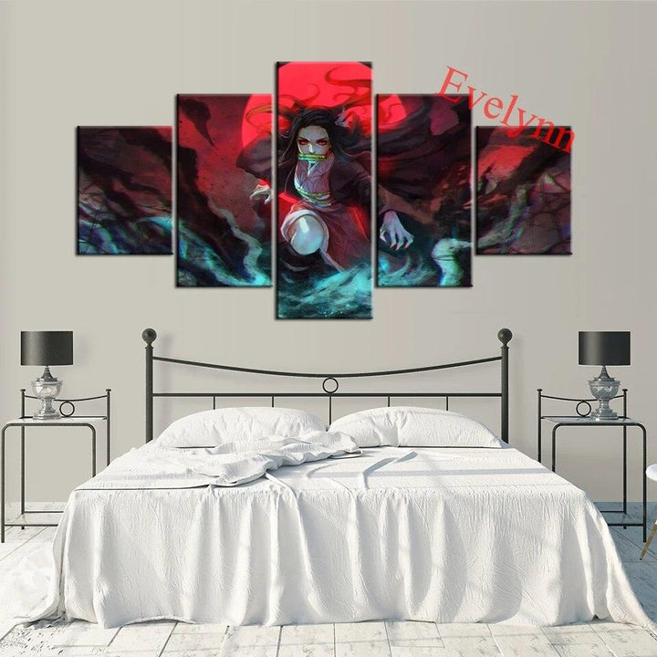 5 Pieces Anime Poster Demon Slayer Modern Canvas Hd Wall Art Prints Modular Pictures for Living Room Home Decor Painting Frame - Brand My Case