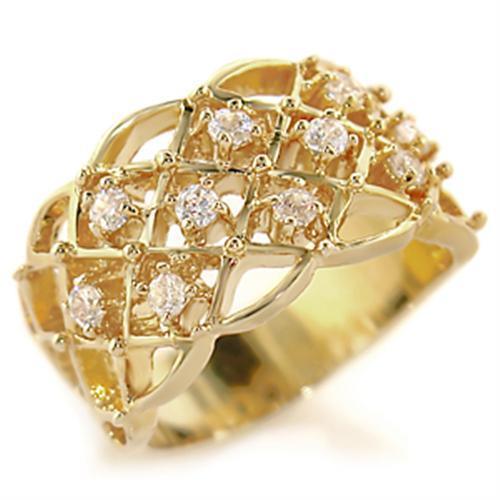 54809 - Gold Brass Ring with AAA Grade CZ in Clear - Brand My Case