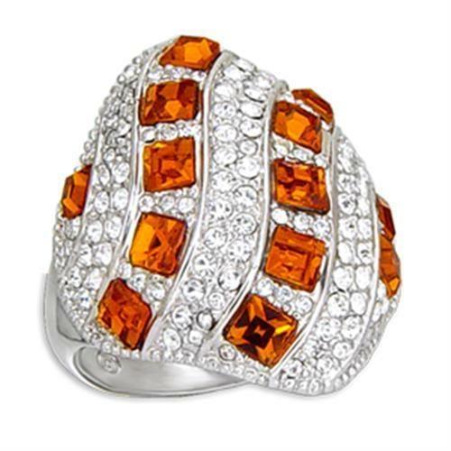 55307 - Rhodium Brass Ring with Top Grade Crystal in Topaz - Brand My Case