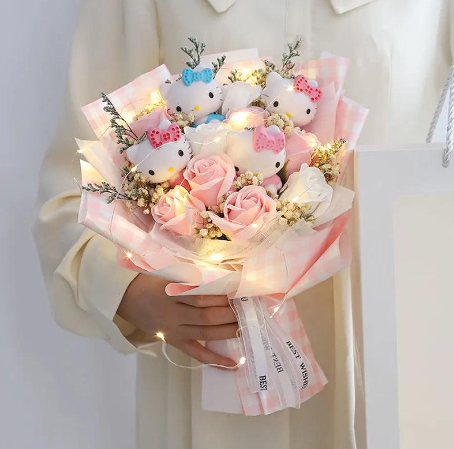 6 Cats Sanrio Anime Hello Kitty Bouquet Plush Stuffed Doll Kawaii Soap Flower Gift Box Rose Flower Cartoon Valentine's Day Gifts - Brand My Case
