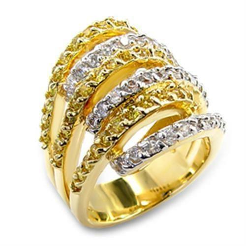 60110 - Gold+Rhodium Brass Ring with AAA Grade CZ in Topaz - Brand My Case