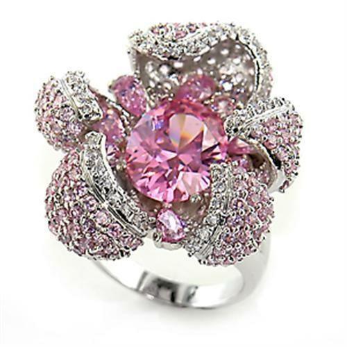 80316 - Rhodium Brass Ring with AAA Grade CZ in Rose - Brand My Case