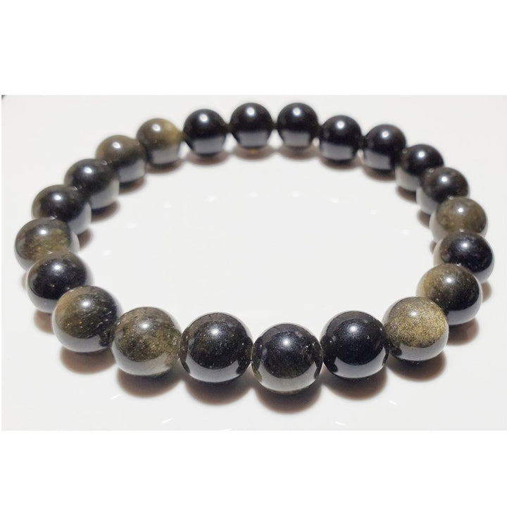 8mm Gold Obsidian Beaded Elastic Stretch Bracelet - Brand My Case