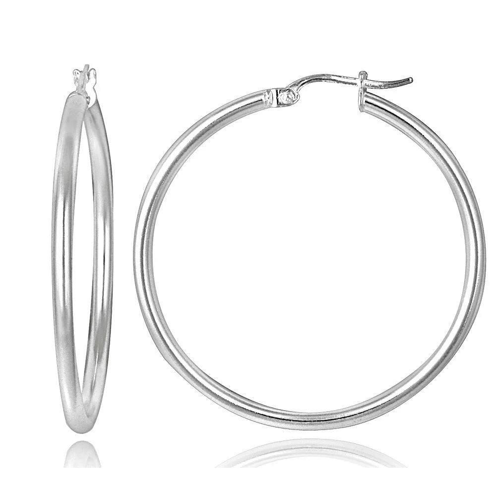 925 Sterling Silver Plain 1.8" Hoop Earrings - Brand My Case