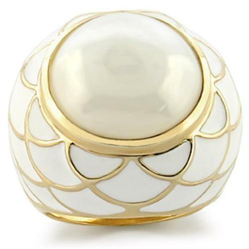 9W185 - Gold Brass Ring with Milky CZ in White - Brand My Case