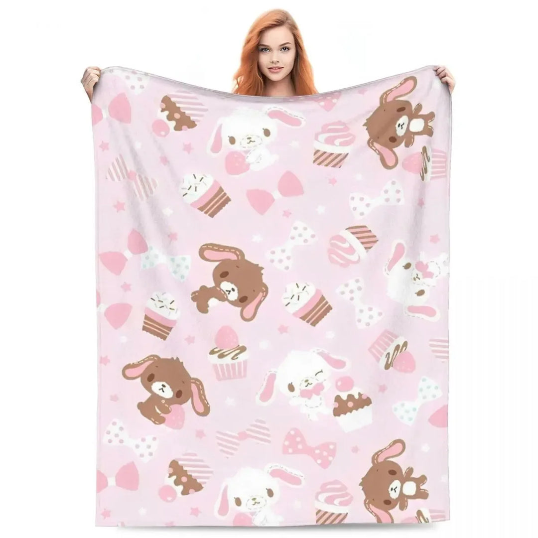 Cartoon Sugarbunnies Flannel Throw Blanket Blanket for Sofa Couch Super Warm Plush Thin Quilt