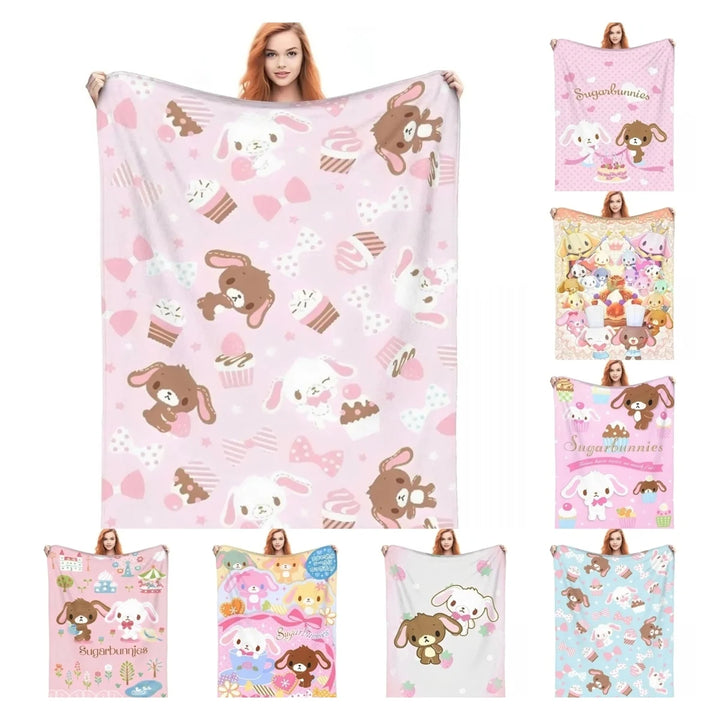 Cartoon Sugarbunnies Flannel Throw Blanket Blanket for Sofa Couch Super Warm Plush Thin Quilt