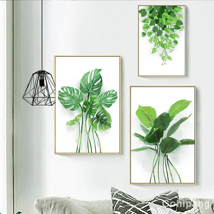 Green Flower Plant Poster Wall Art Leaf Canvas