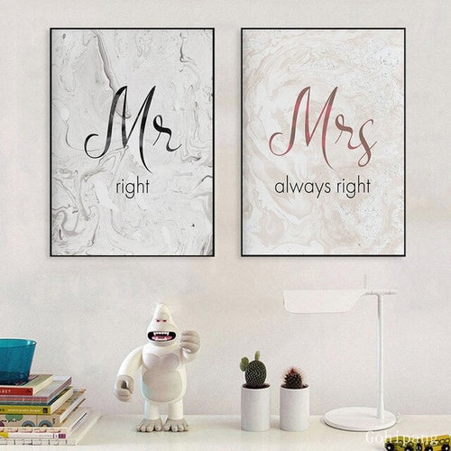 Romantic Mr Mrs Prints Poster Quotes Canvas