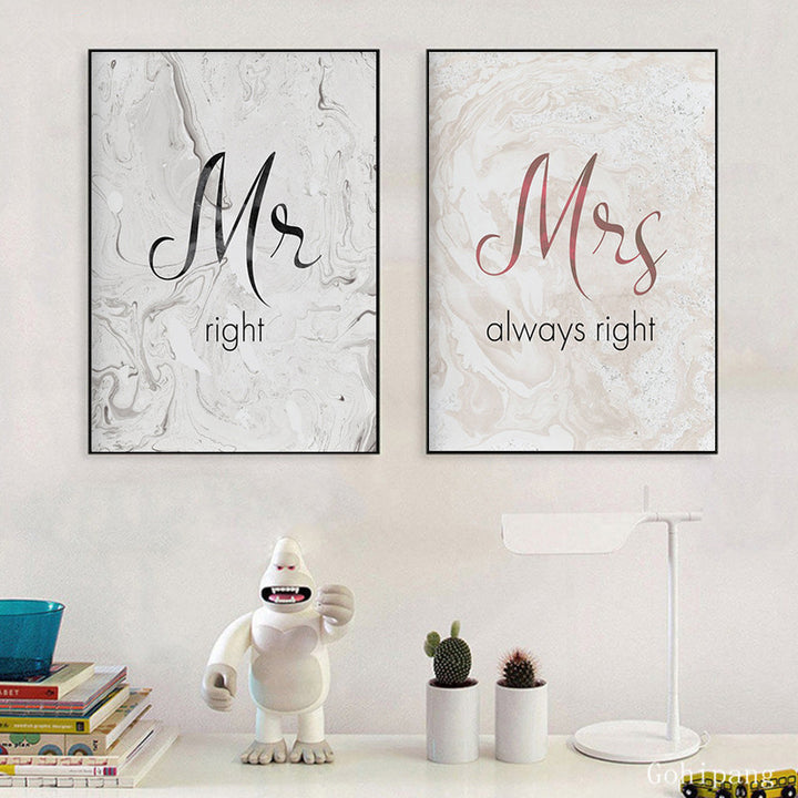 Romantic Mr Mrs Prints Poster Quotes Canvas