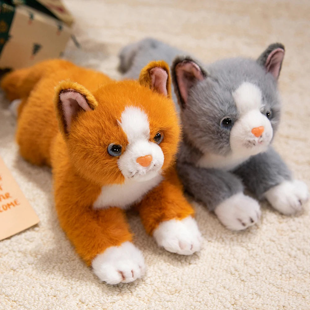Realistic Black Cat Plush Toy Fluffy Orange Cat Stuffed Animal Cute Kawaii Kitty Cat Soft Dolls Fun Birthday Christmas Presents