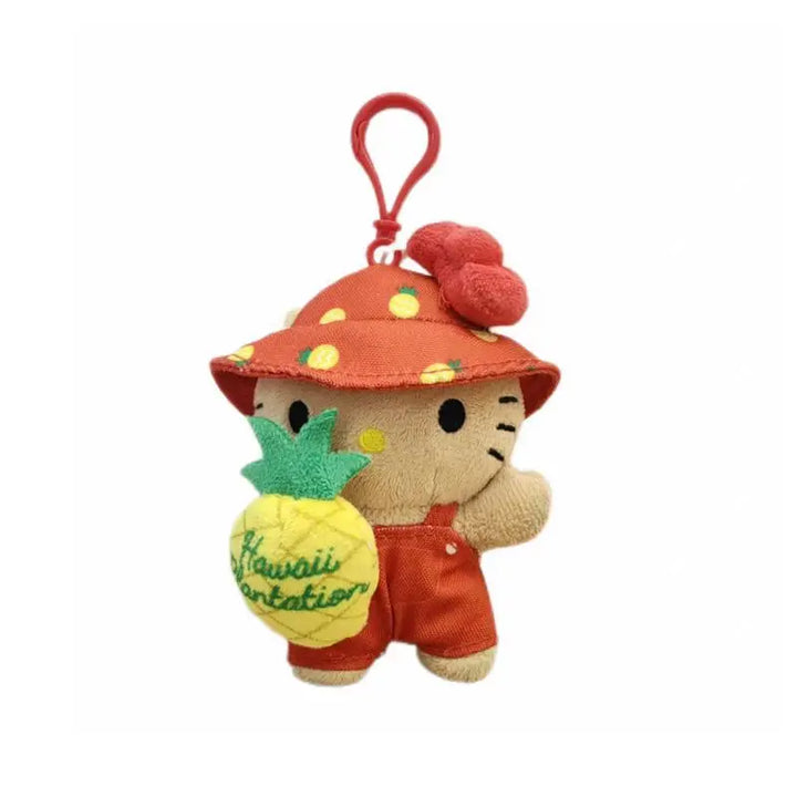 Sanrio Kawaii Cartoon Hawaiian Pineapple Black Skin Hello Kitty Plush Toys Pendant Keychain Accessories Friends Holiday Gifts