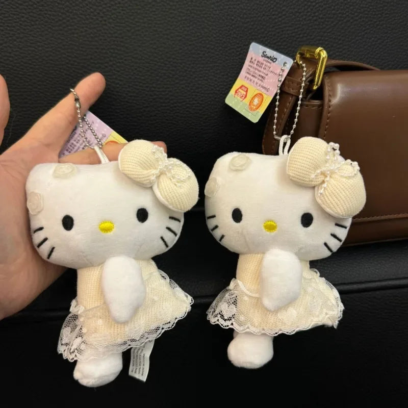 10cm Retro Sanrio Kawaii Hello Kitty White Moonlight Sits Ballet  Series Plush Backpack Pendant  Doll Cute Keychain Girls Gift