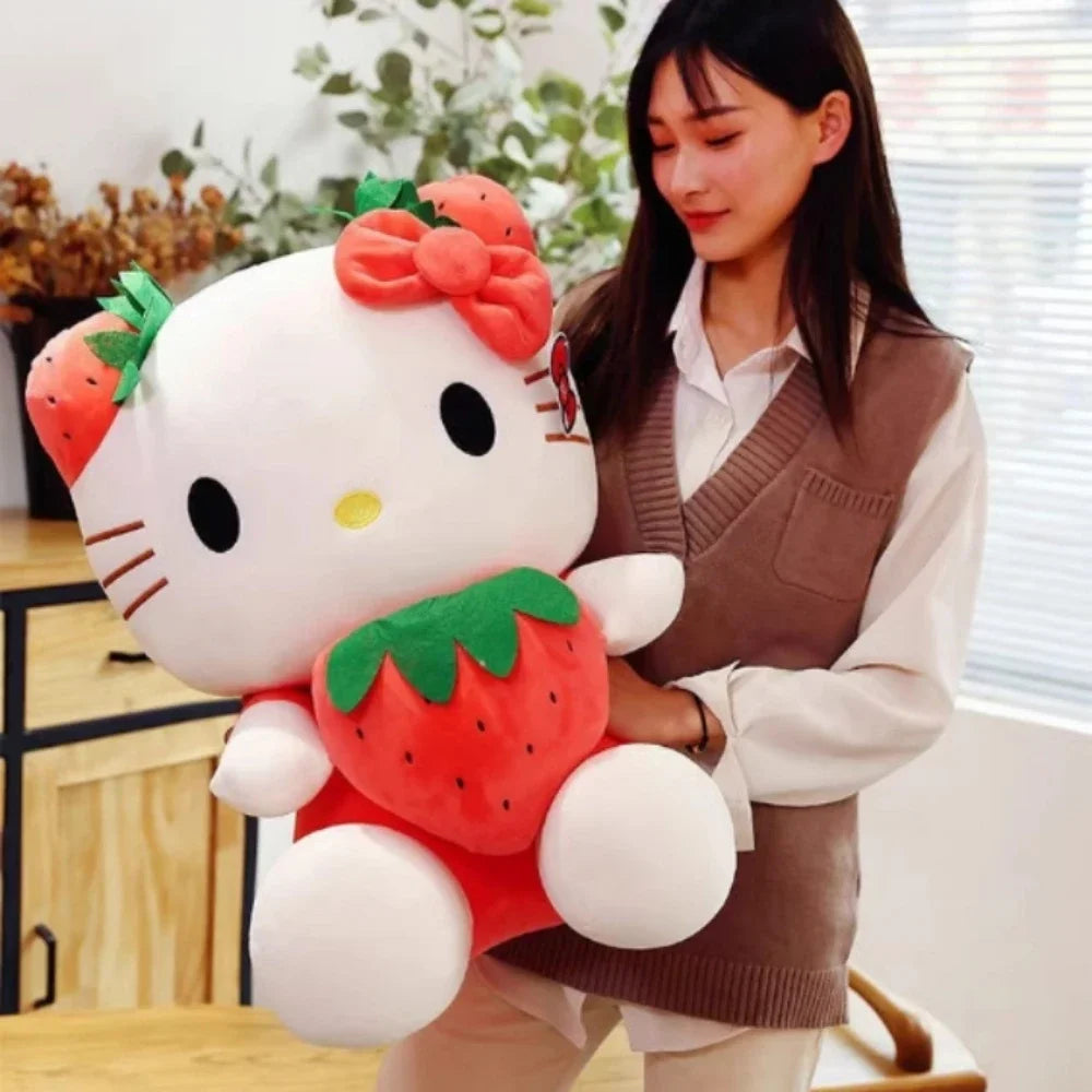 Cute KT Cat Plush Toys Kawaii Strawberry KT Cat Plush Doll Soft Stuffed Cartoon Cute Doll Pillow Birthday Gift for Girls