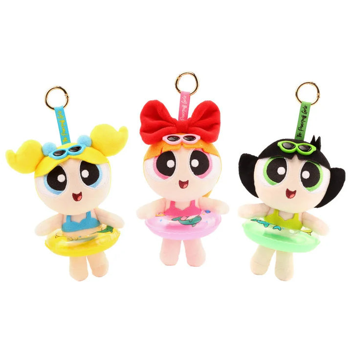 15cm cartoon The Powerpuff Girls Plush Doll Key Chain Swimming Ring Dress Up Doll Cute Backpack Pendant Children's Holiday Gift