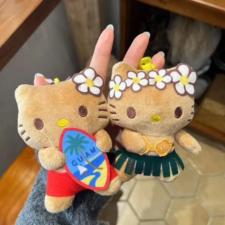 Sanrio Black Skin Hawaiian Hello Kitty Surfboard Grass Skirt Backpack Pendant Keychain Decoration Girls Birthday Creative Gift