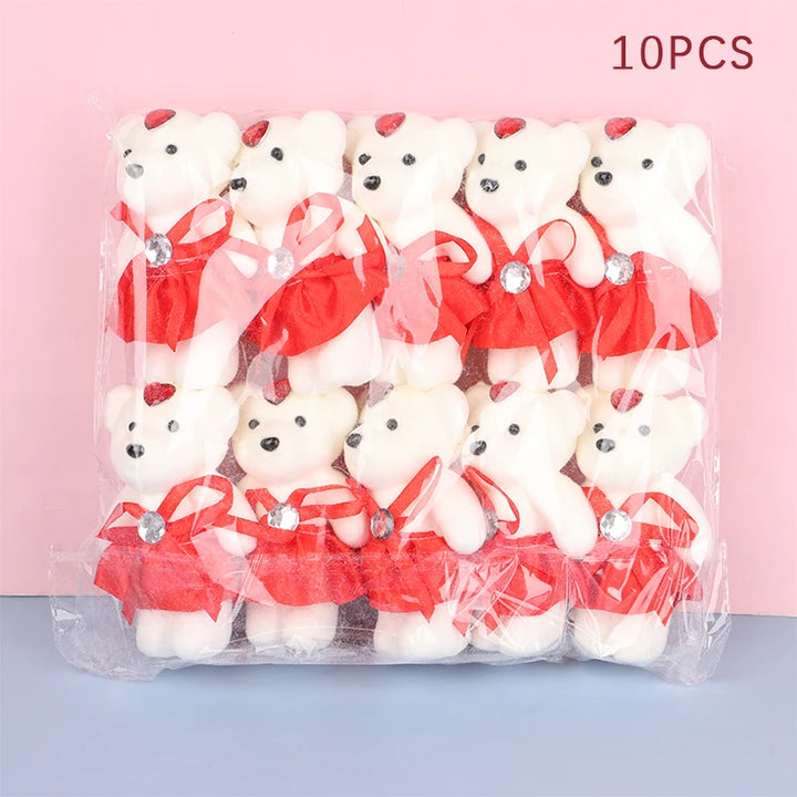 10PCS Small Teddy Bear Plush Doll Birthday Flower Bouquet Cartoon Bear Wedding Valentine's Day Decoration Christmas Gift Kid Toy