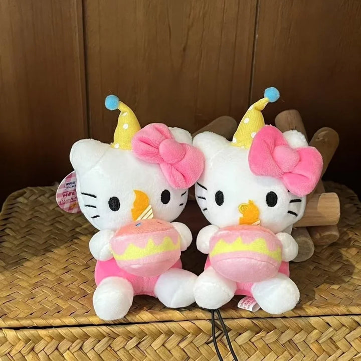 Kawaii Sanrio Hello Kitty Plush Pendant  Birthday cake Love heart Collection kitty toys Plush Doll Keychain Anime cute Key Ring