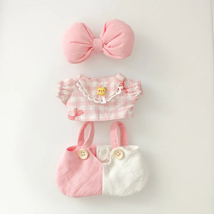 15cm/17cm Cute Mini Plush Doll Costume Dress Up Cute Sweetheart Strap Pants Accessories Straw Hat Camera Sitting Party DIY Gift