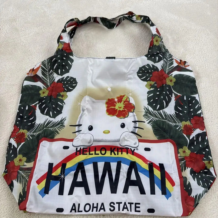 Sanrio Hellokitty Hawaiian Shopping Bag Cartoon Cute Storage Bag Collapsible Handbag Student Shoulder Bag Lunch Bag Shopping Bag