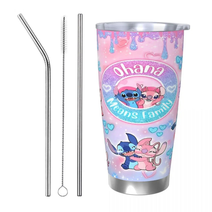 Lilo And Stitch Cartoon Insulated Tumbler with Lid Stainless Steel Coffee Mugs Office Home Thermos Bottle Cups, 20oz