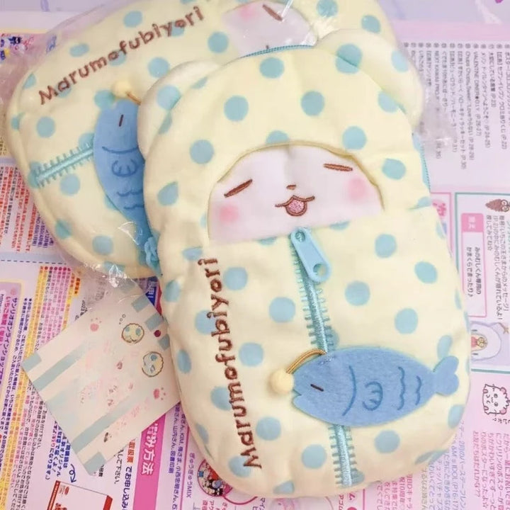 Sanrio Marumofubiyori Plush Pencil Case Cartoon Mochi Bear Makeup Capacity Stationery Cosmetics Animal Stationery Pen Case Gift